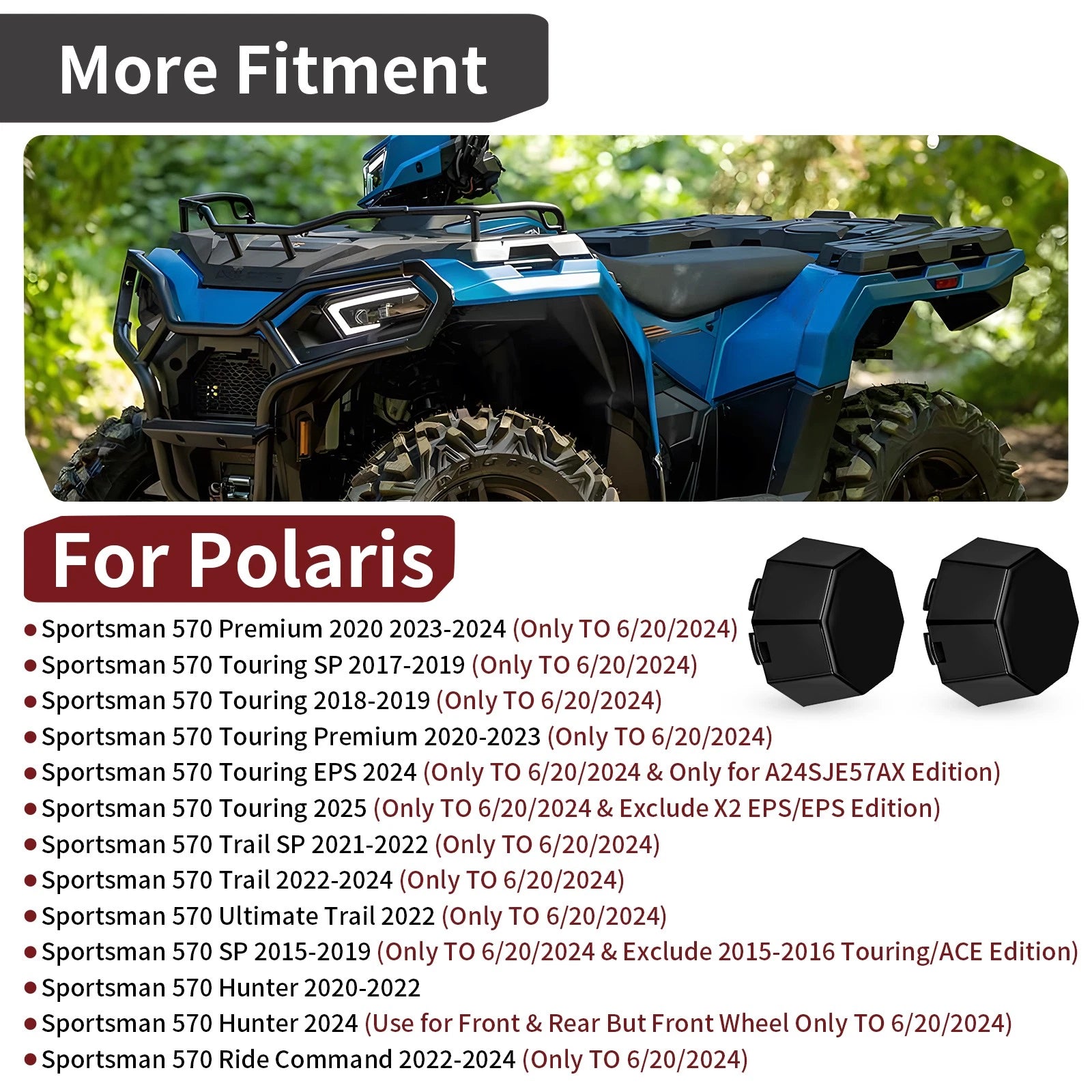2X Matte Black Hub Cover for Polaris Sportsman 570 (2015–2025)