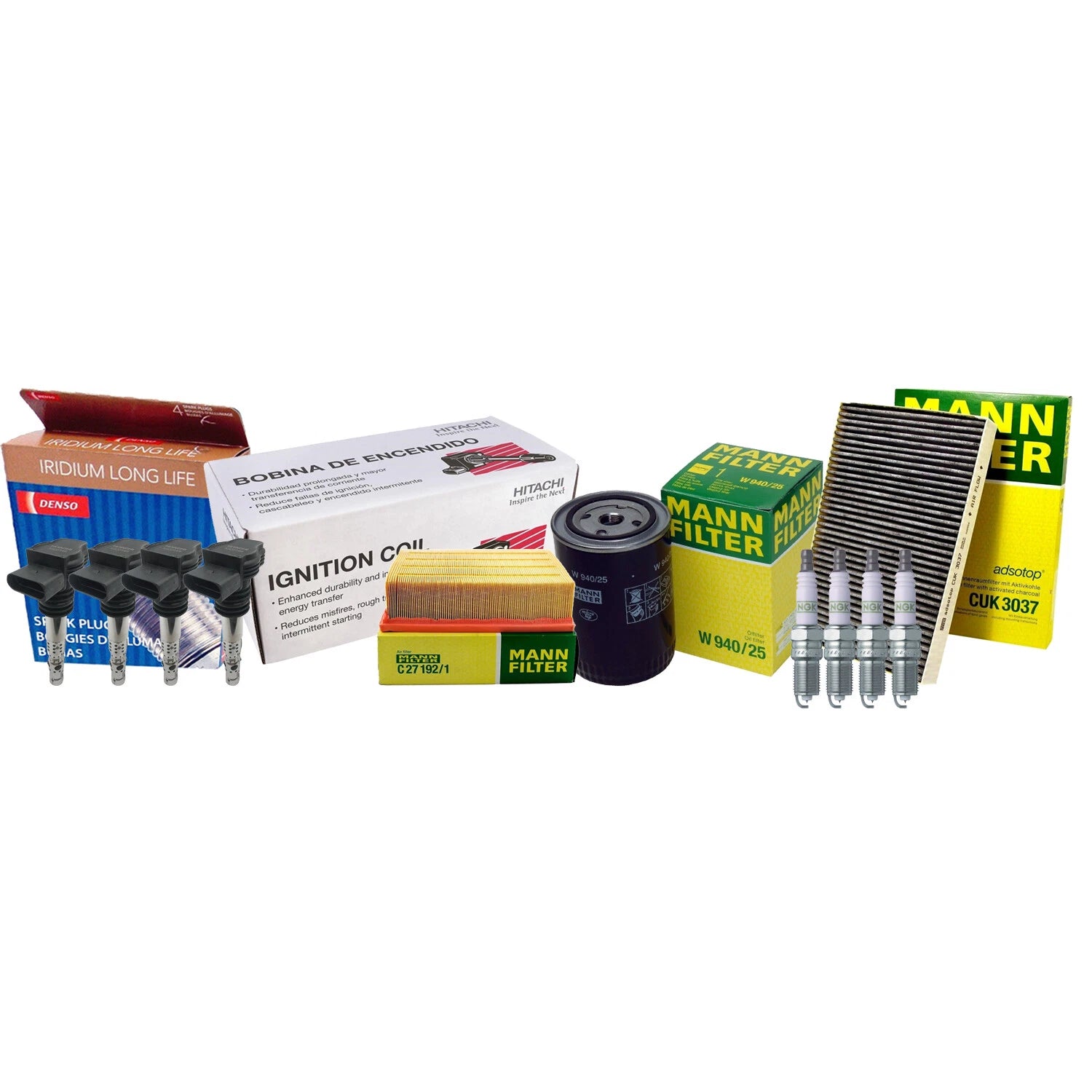 Set of 4 Spark Plugs for Audi A4 - Mann, Hitachi, Denso