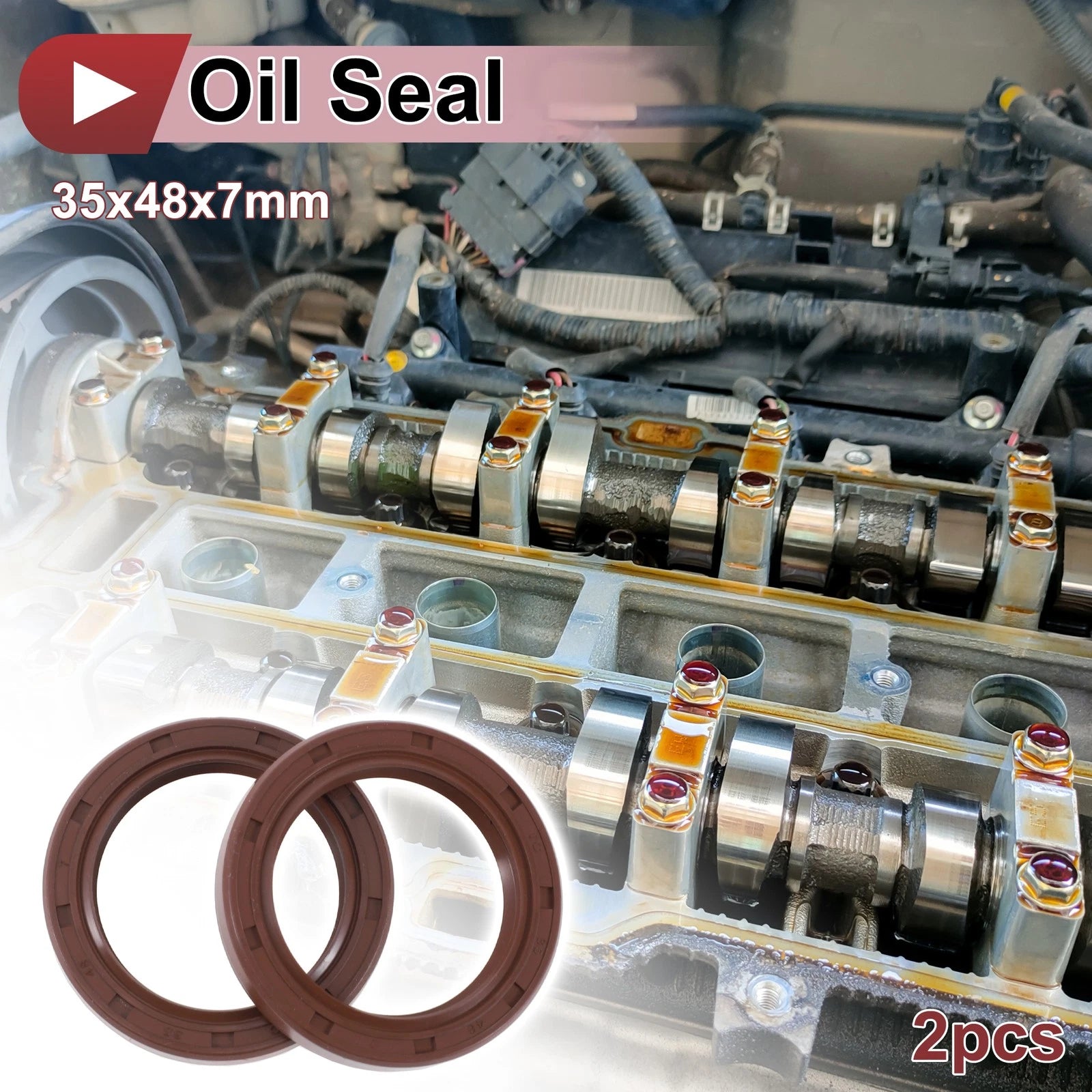 2X Oil Seal Rotary Shaft Seal for Various Models (35x48x7mm) FKM Rubber