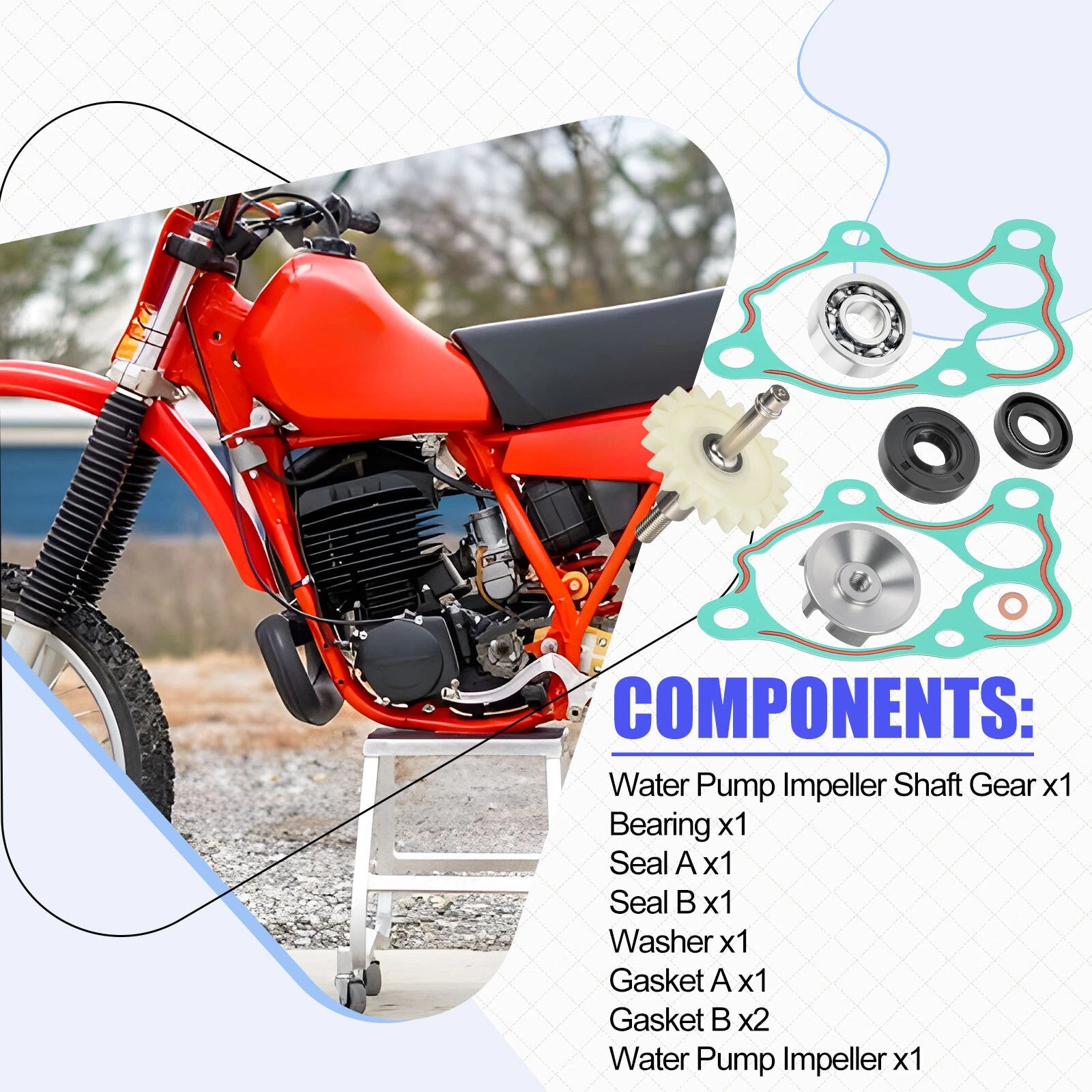 Water Pump Impeller Shaft Gear Bearing Seal Gasket for Honda CR500R (1986–2001)
