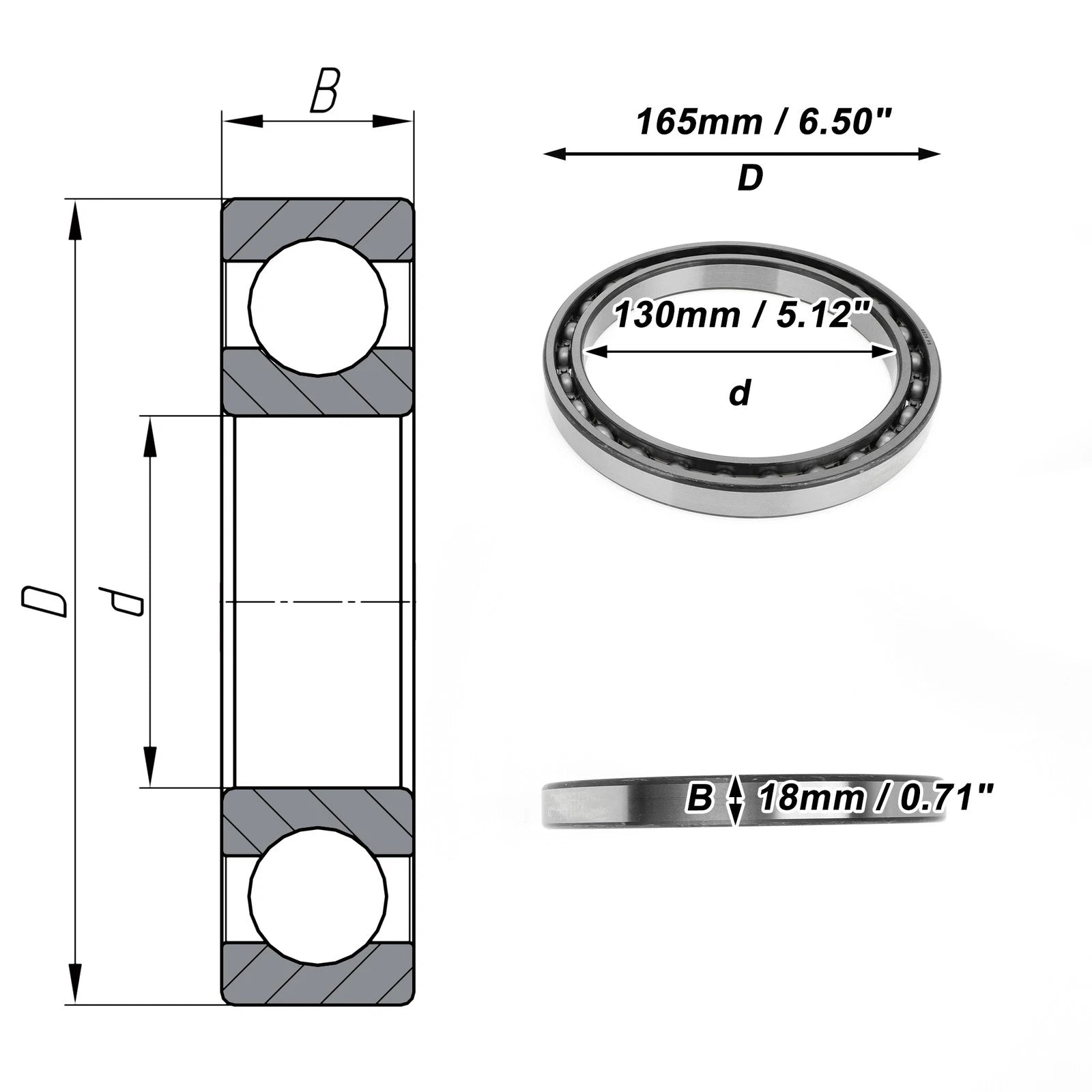 Deep Groove Ball Bearing P5 for Scooter Skateboard Wheel (130x165x18mm)