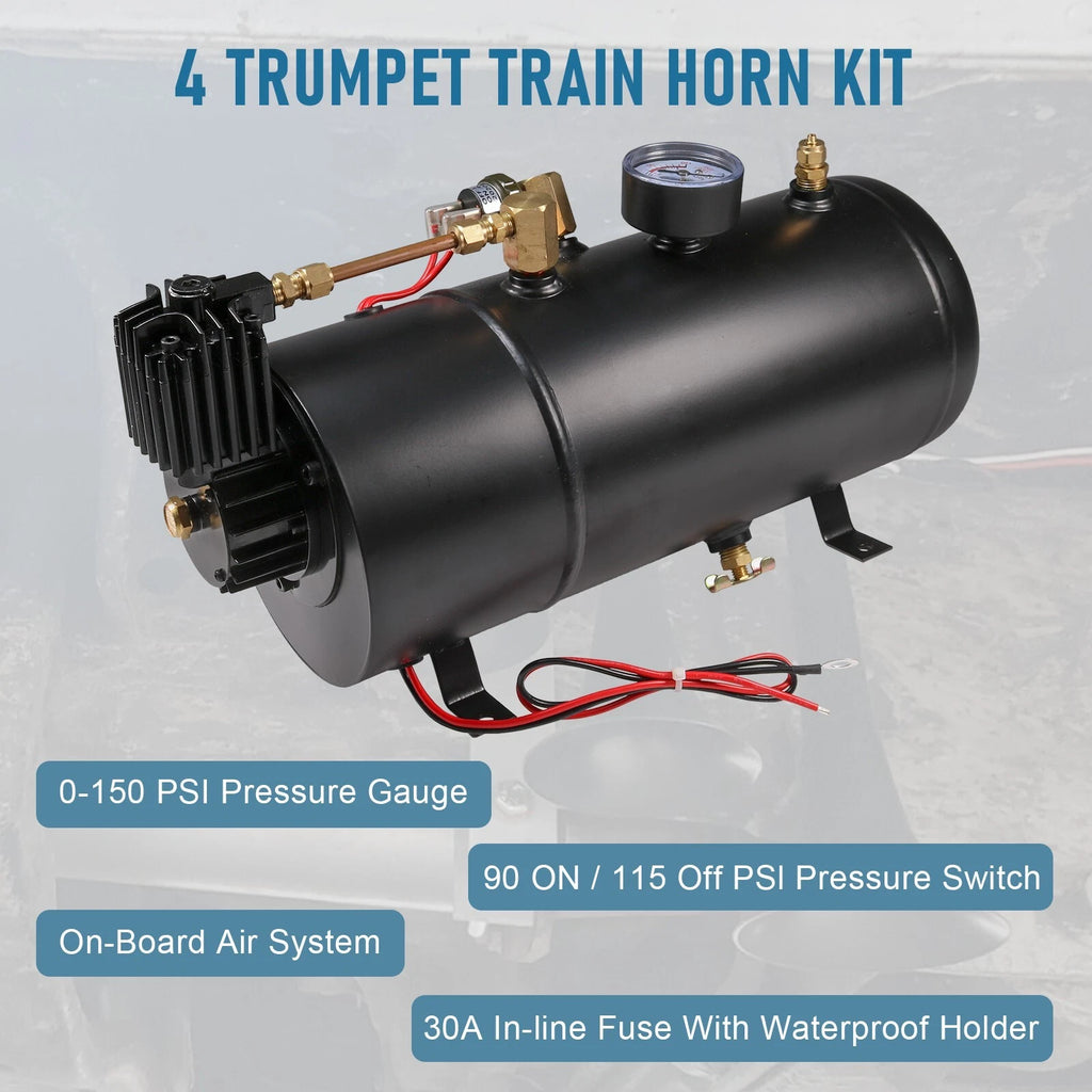 Set of 4 Trumpets Train Horns for Truck Car Pickup (150psi)