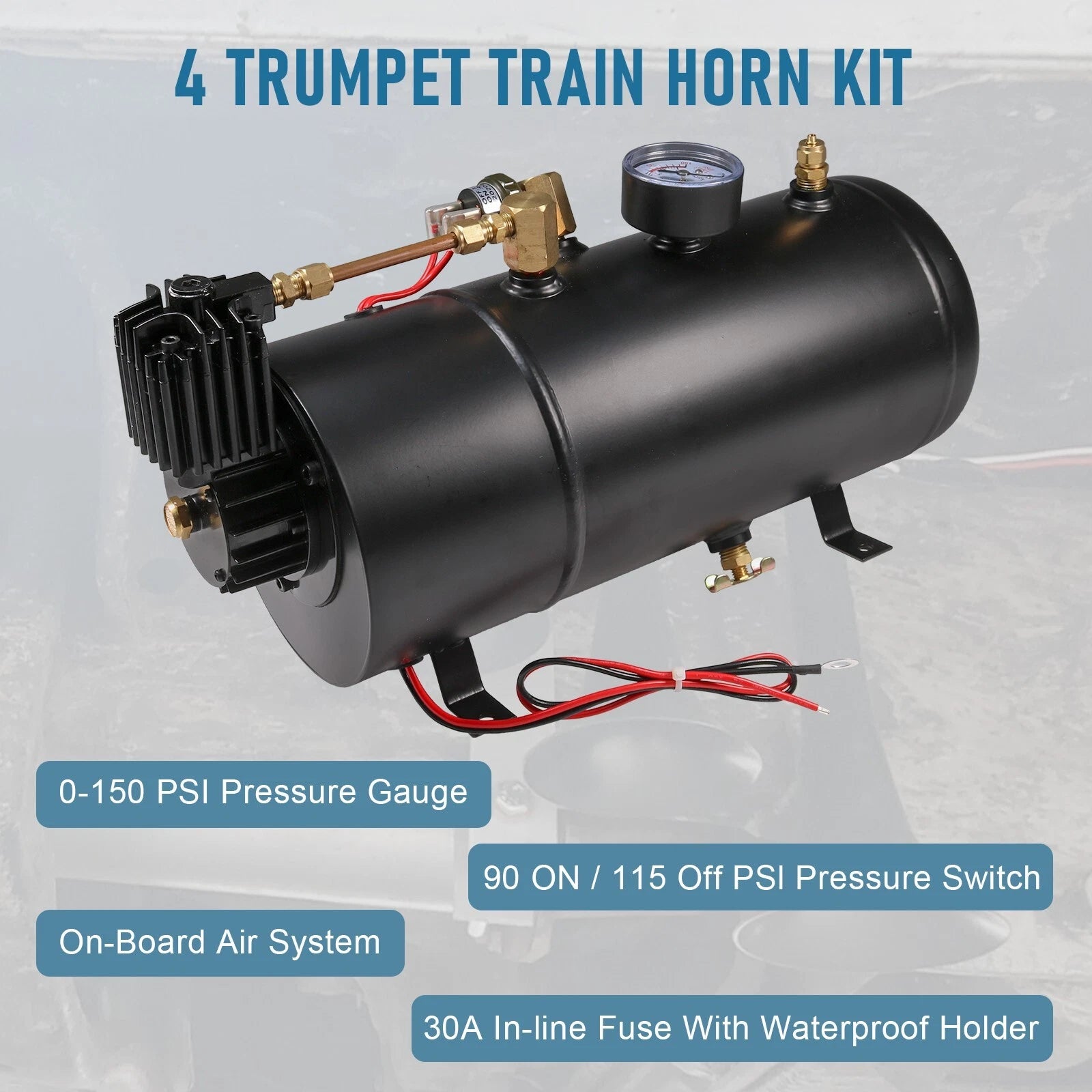 Set of 4 Trumpets Train Horns for Truck Car Pickup (150psi)
