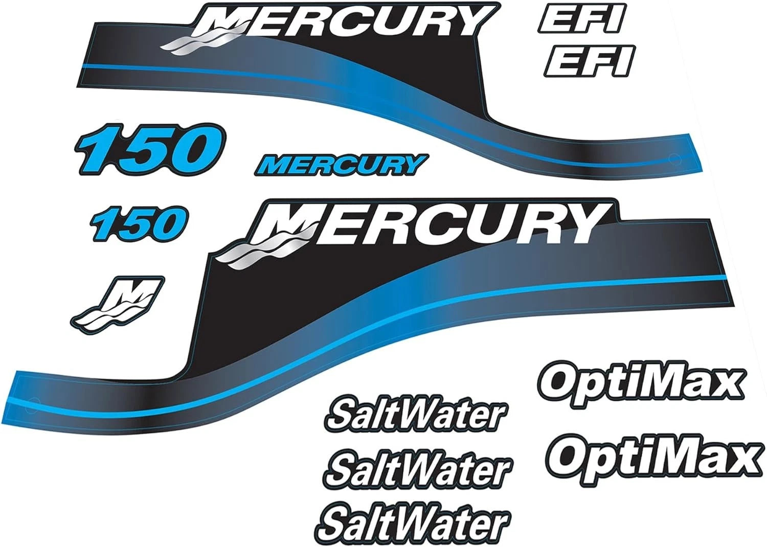 Set of 2 Marine Outboard Decals for Mercury 150HP (SaltWater)