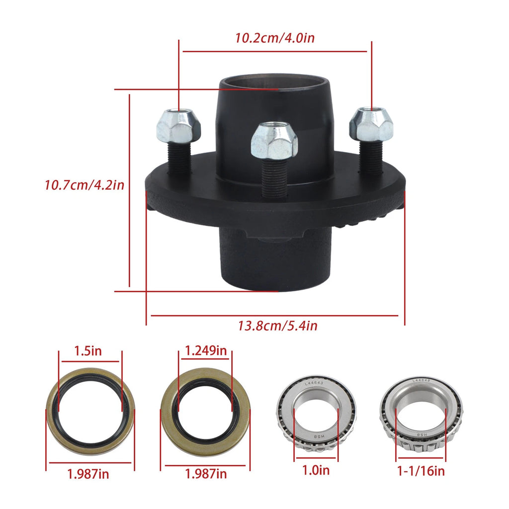 Spindle with Trailer Bearing Kit for 4 on 4" Trailer Hub (2000 lbs)