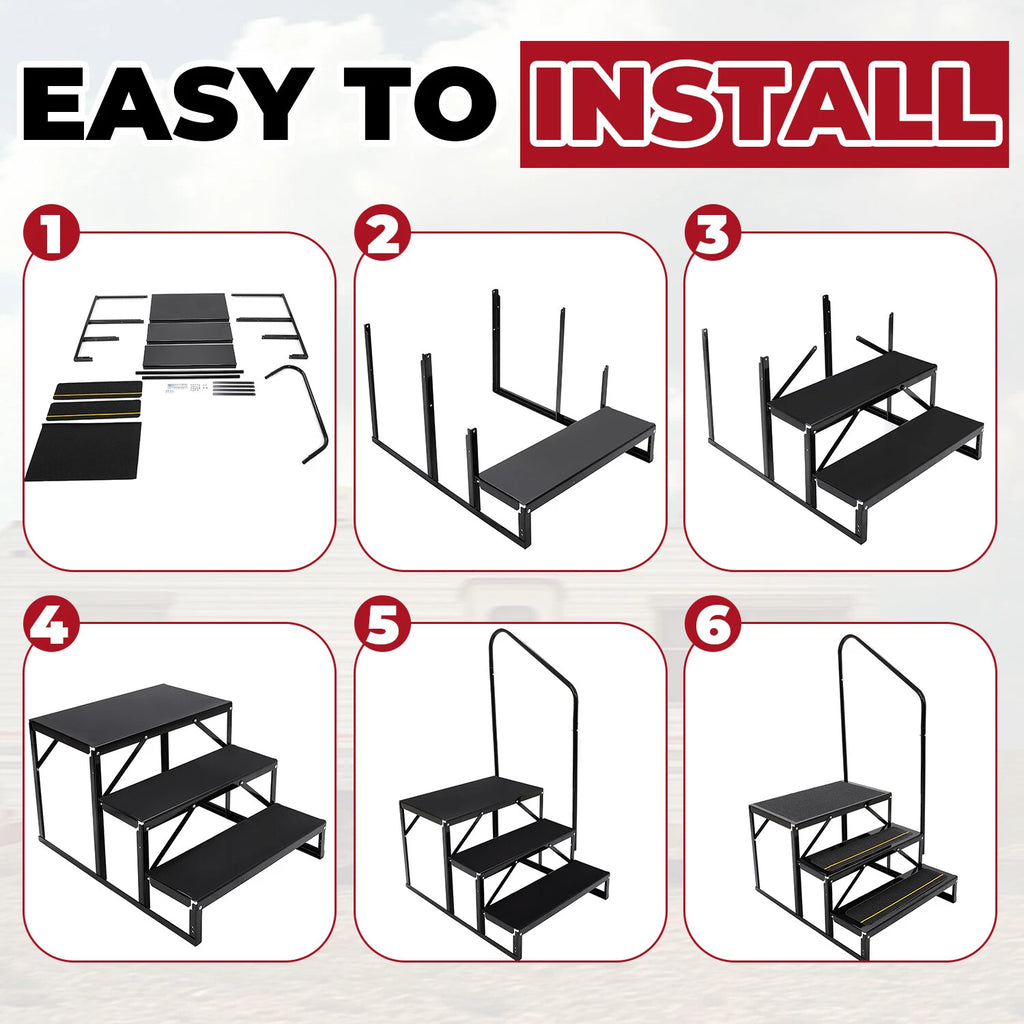 3-Step Anti-Slip Stair with Handrail for RV Camper (Portable)