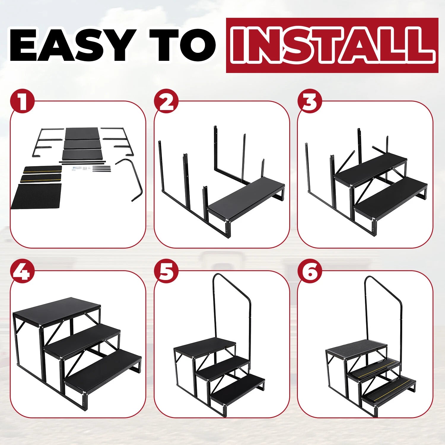 3-Step Anti-Slip Stair with Handrail for RV Camper (Portable)