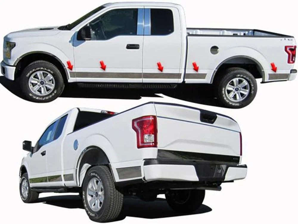 12pc. Luxury FX Upper Rocker Panel Trim for 2015-20 Ford F-150 Super Cab 5.5 Bed