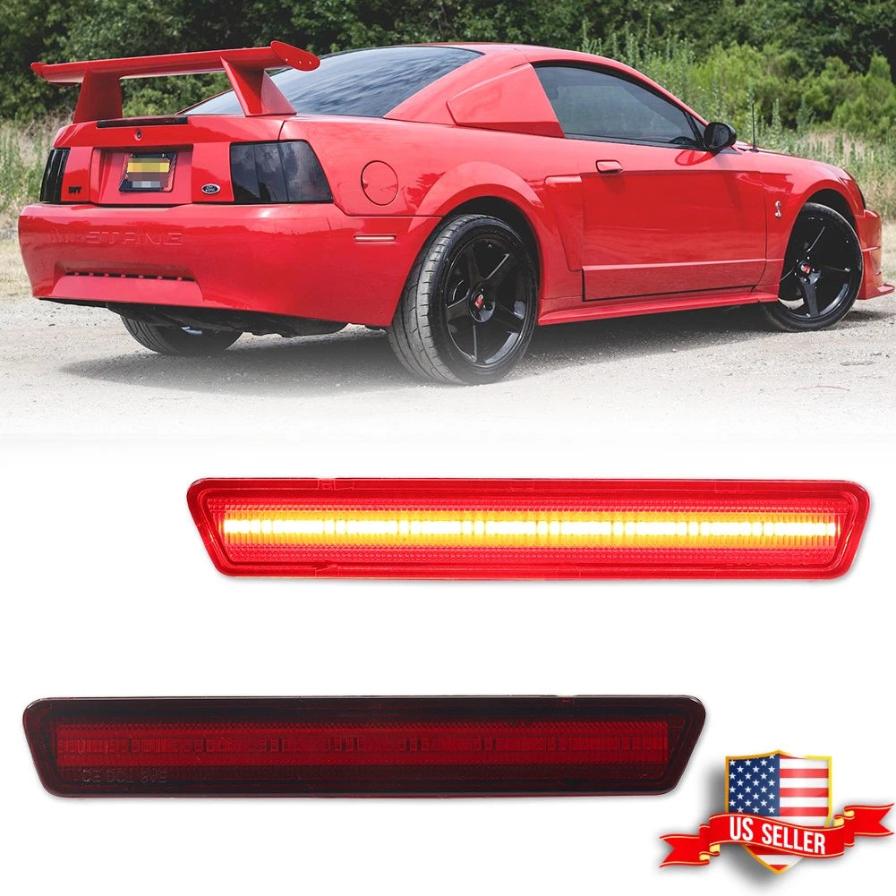 2X Red Lens Rear LED Bumper Side Marker Lamps for Ford Mustang (1999–2004)