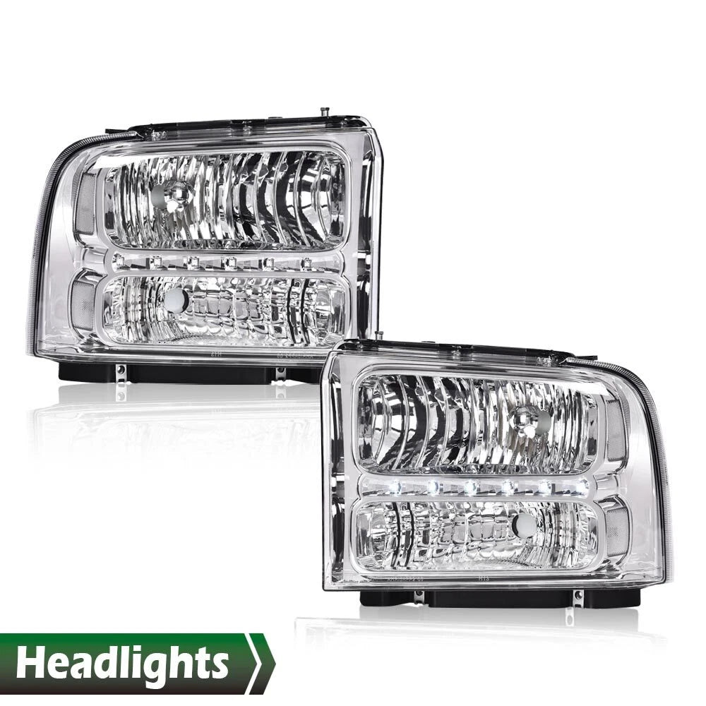 Clear Chrome LED DRL Headlights for F250 F350 F450 F550 Super Duty