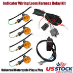 Set of 4 Universal Motorcycle Indicator Wiring Loom Harness Relay Kit