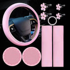 Dazzling 10 Pcs Women's Steering Wheel Cover Set with Practical Cup Holders