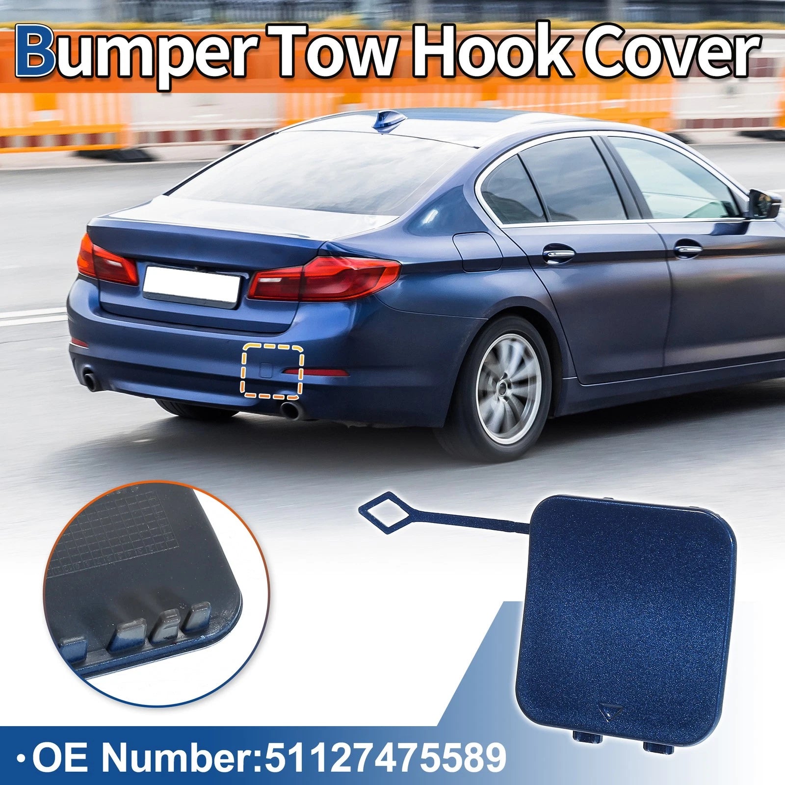 Rear Car Bumper Tow Hook Cover for BMW 530i 540i M5 (2017–2021) No. 51127475589 Quantum Blue
