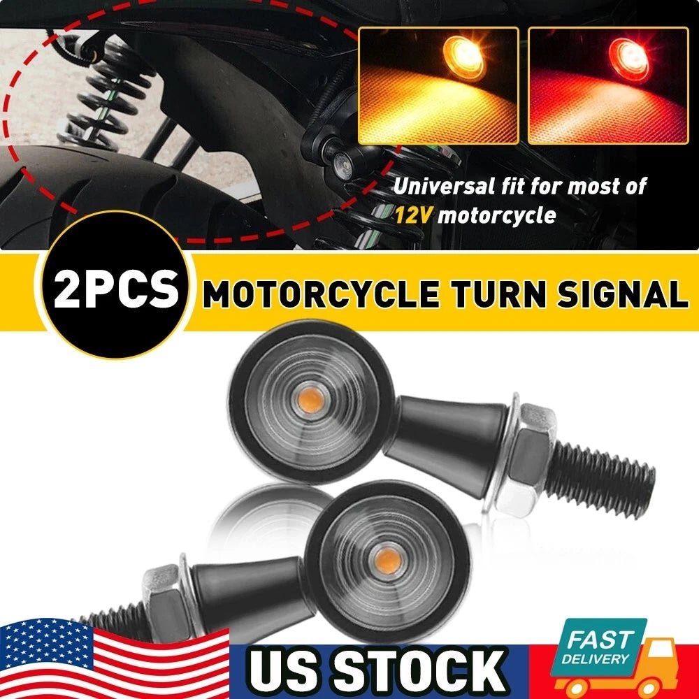 Mini LED Bullet Turn Signals for Motorcycle (Black Amber+Red)