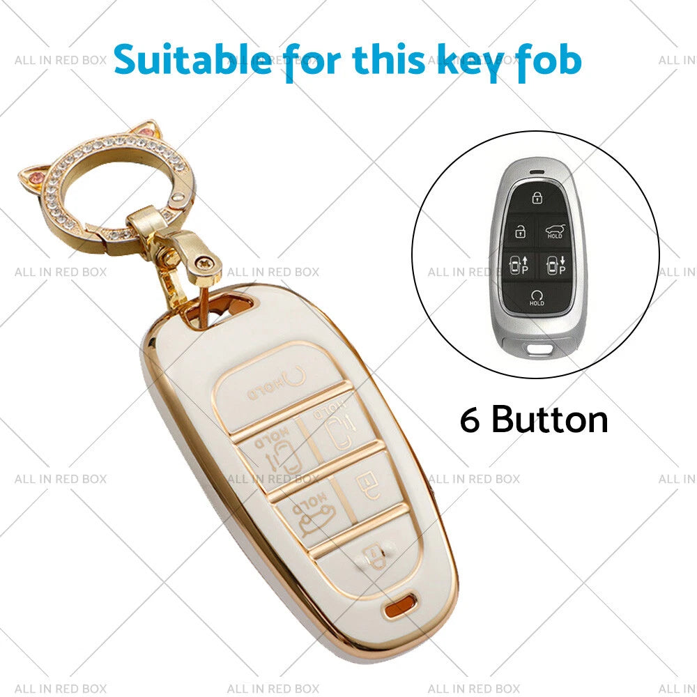 TPU 6-Button Key Fob Cover for Hyundai Sonata Tucson Santa Fe (2011–2023)