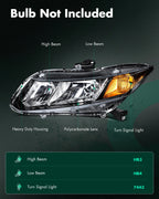 Headlight Assembly Set for Honda Civic 2012–2015 (4Dr, 2Dr) Black Left+Right