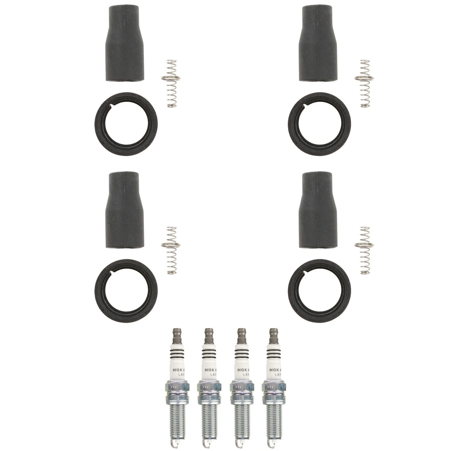 Set of 4 NGK Ruthenium HX Spark Plugs & Coil Boots for Kia Soul 2013