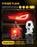 2X 7443 LED Red Strobe Brake Stop Tail Parking Light Bulbs for