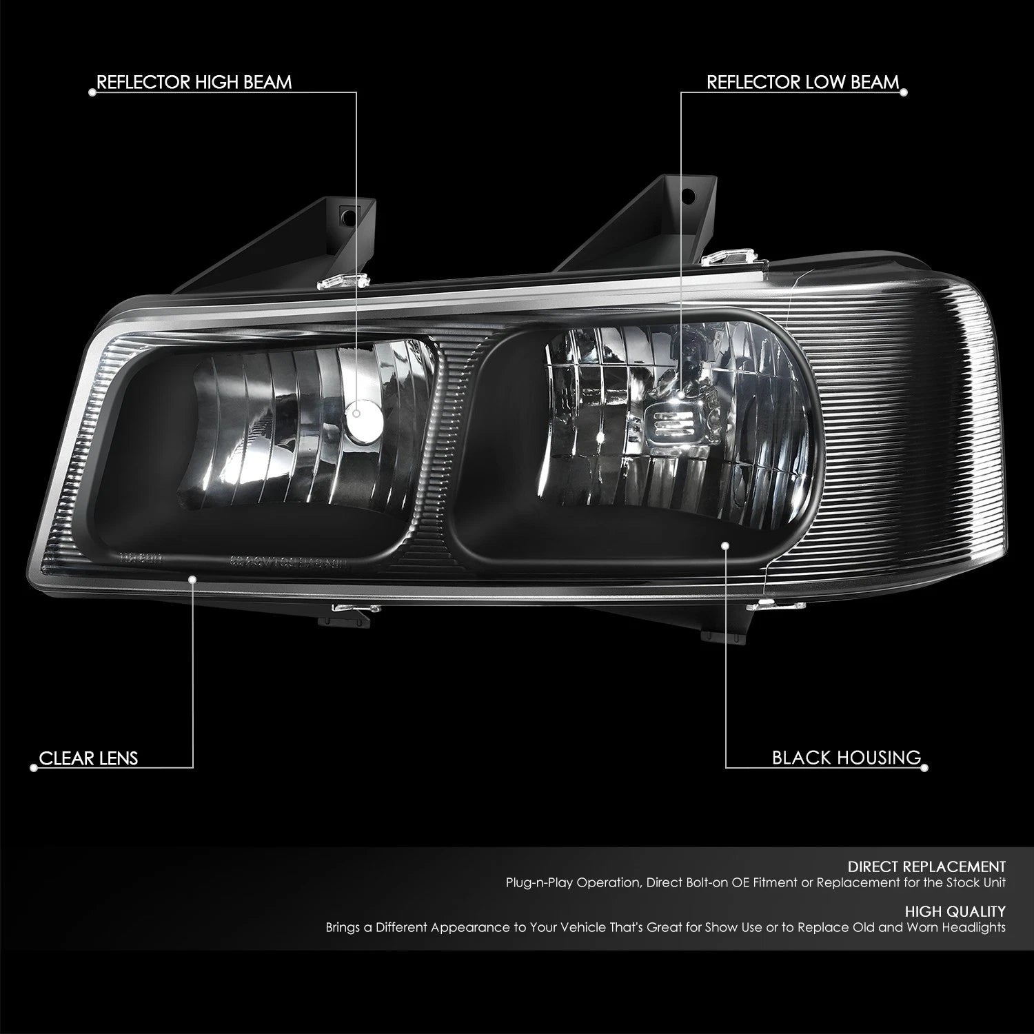Headlights for Chevy Express GMC Savana 1500 2500 3500 (2003–2022) Black Clear