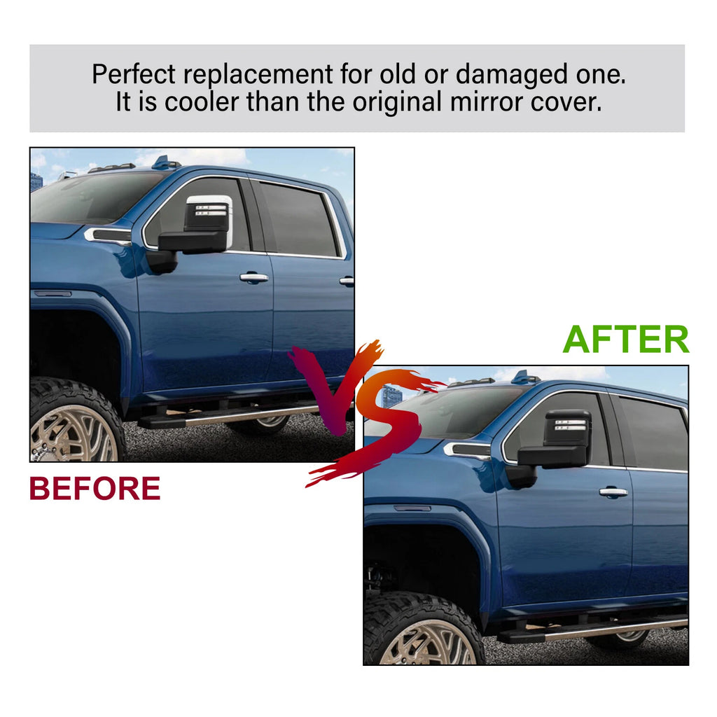 Set of 2 Top & Side Mirror Cover Caps for Chevy Silverado GMC Sierra HD (2020–2024)