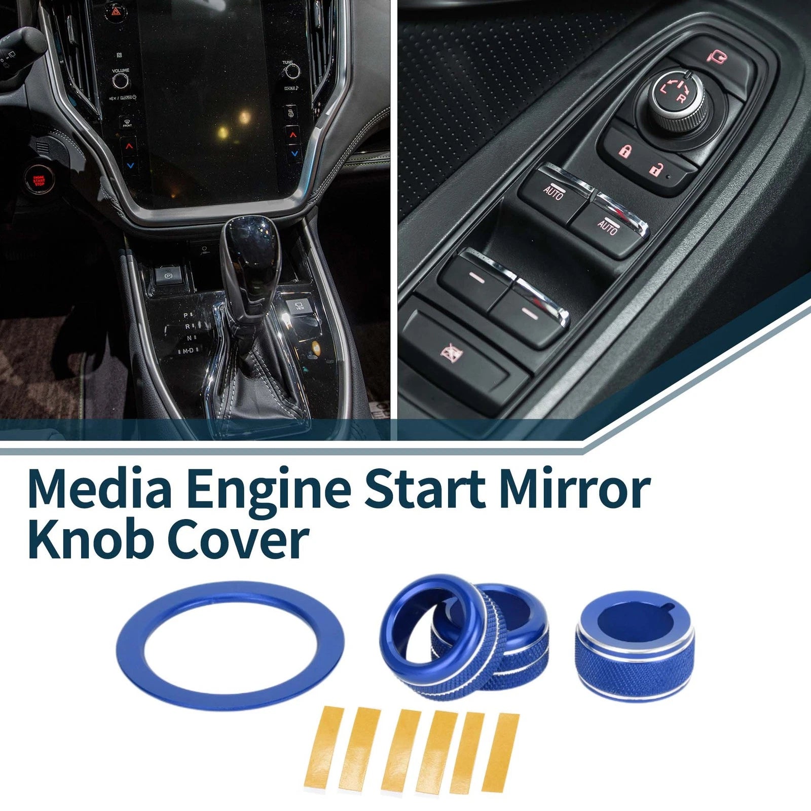 Set of 4 Media Tune Engine Start Mirror Switch Knob Covers for Subaru WRX (2022–2023) Blue