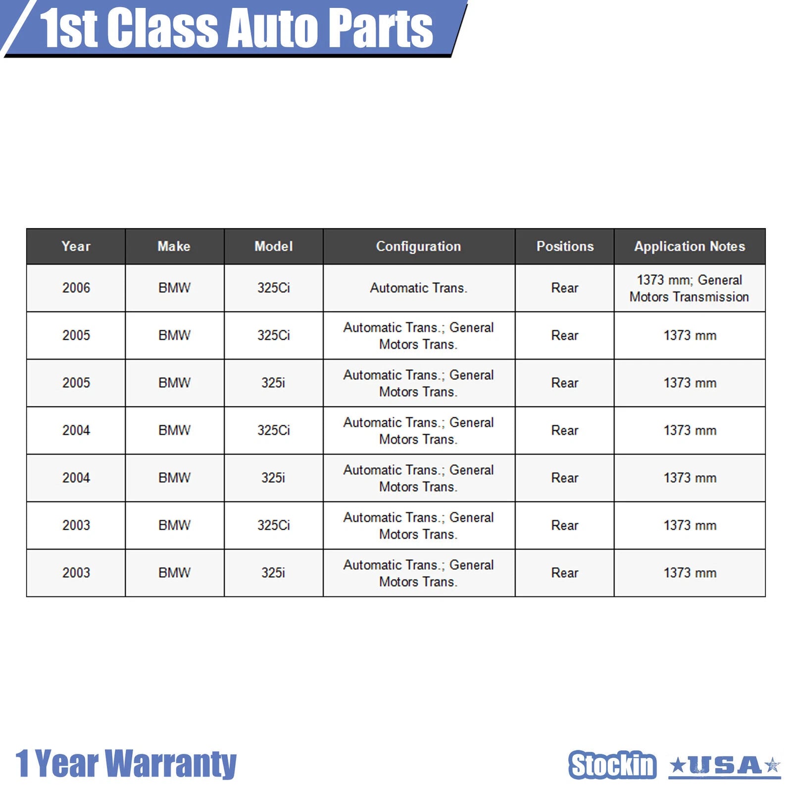 Rear Drive Shaft Prop for BMW E46 323i 325i 325Ci 328i (1998–2006)