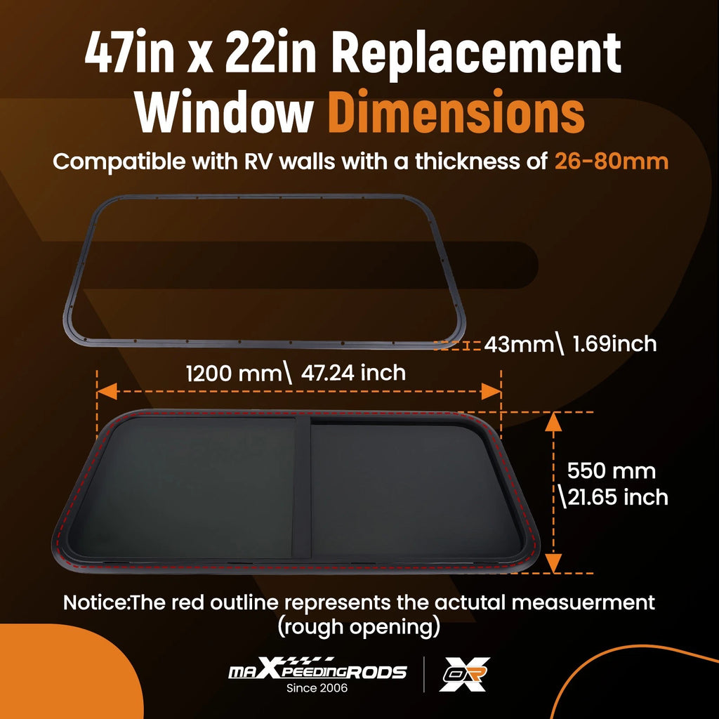 48" x 22" RV Camper Window for RV/Camper/Trailer (Fits Various Models)