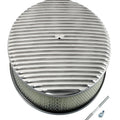 14" Oval Finned Polished Aluminum Air Cleaner Set for Chevy Ford Mopar
