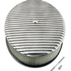 14" Oval Finned Polished Aluminum Air Cleaner Set for Chevy Ford Mopar