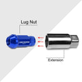 20Pc M12X1.5 Blue JDM Open End Cone Seat Hex Wheel Lug Nuts + Extension 25mmx50mm