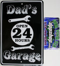 Dads Garage Open 24 Hrs Tool Sign for Workshop Home Cave