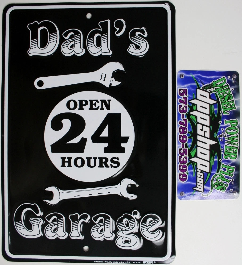 Dads Garage Open 24 Hrs Tool Sign for Workshop Home Cave