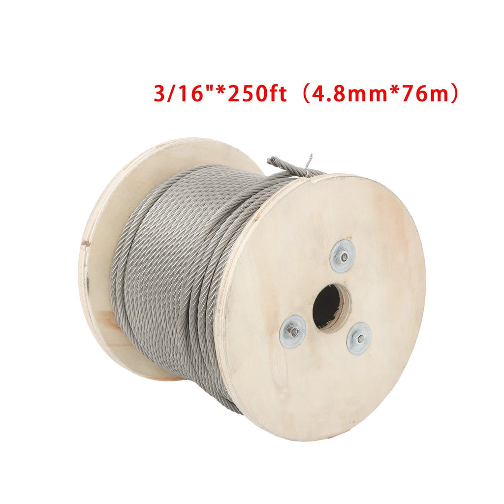 Stainless Steel Wire Rope Cable 3/16" x 250ft (3700lb Strength)