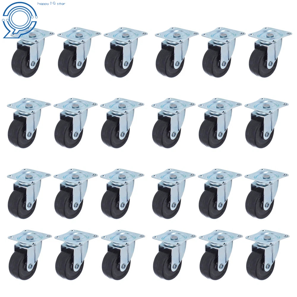 Set of 24 Rubber Swivel Caster Wheels with Top Plate for Heavy Duty Use
