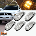 5Pcs Cab Roof Running Light Chrome Housing Yellow LED for Dodge Ram (1999–2001)
