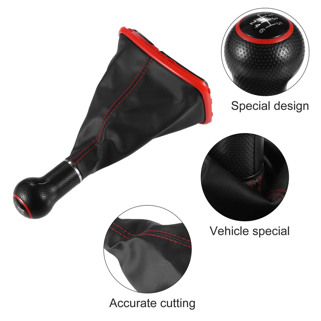 6 Speed Gear Shift Knob Boot with Red Base for Volkswagen Golf (1998–2006)