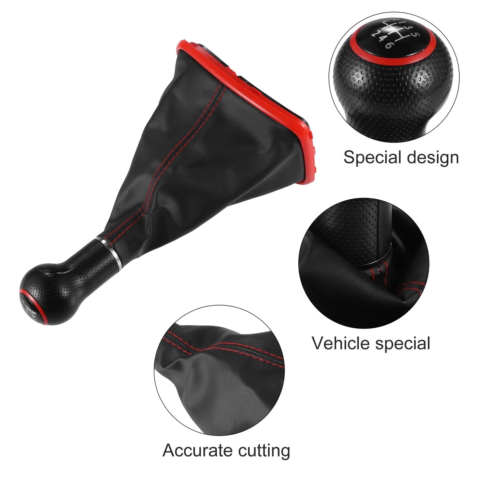6 Speed Gear Shift Knob Boot with Red Base for Volkswagen Golf (1998–2006)