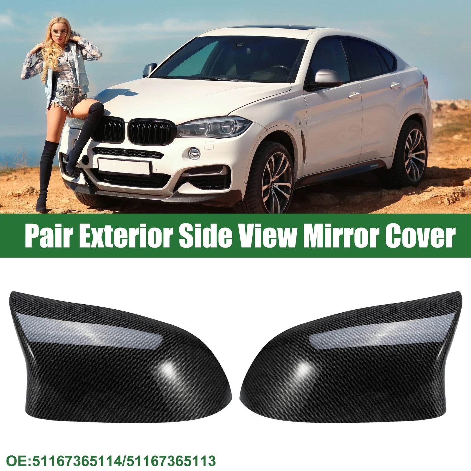Set of 2 Rearview Mirror Covers for BMW F15 X5 F16 X6 (2014–2017) Black