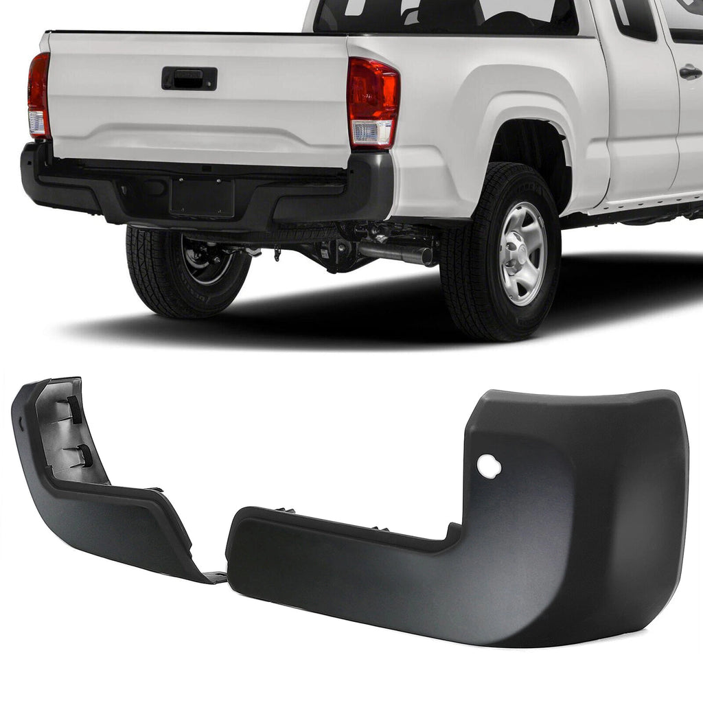 Pair of Rear Bumper End Caps for Toyota Tacoma (2016–2023) Black w/ Sensor Holes