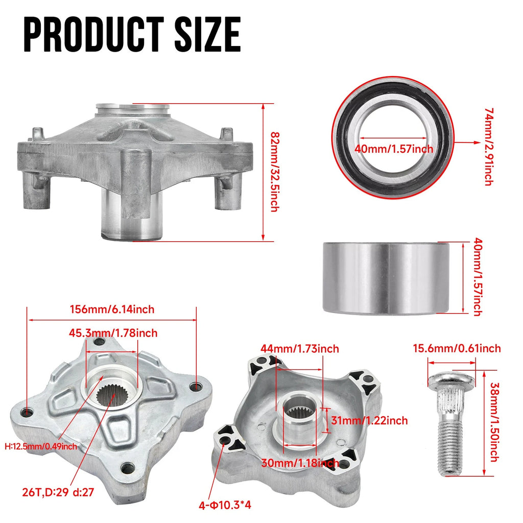 Front & Rear Wheel Hubs & Bearings for Polaris RZR-800 (2008–2014)