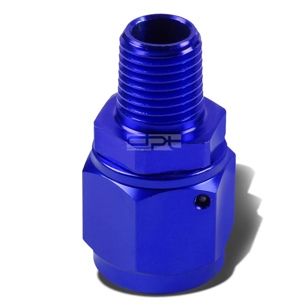8-An Female Flare to 1/4" NPT Male Blue Aluminum B-Nut Swivel Coupler Fitting