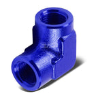 1/8" NPT Aluminum 90 Fitting Adapter for Automotive Applications - Blue Anodized