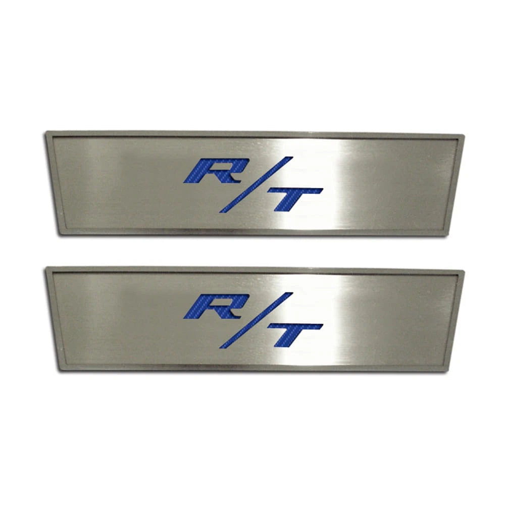 Stainless Door Badges w/Dark Blue Solid Vinyl "R/T" Inlay for 2009-14 Challenger