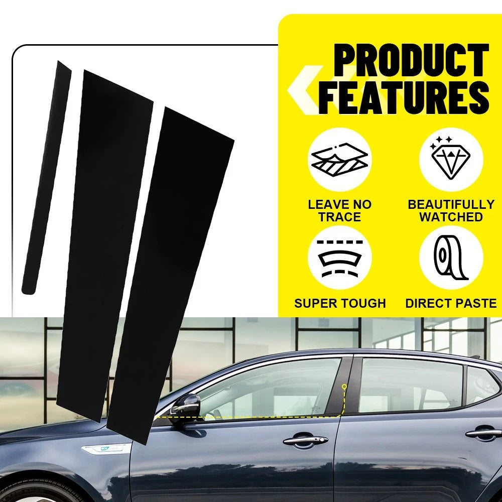 Set of 6 Black Window Pillar Posts for Kia Optima (2011–2015)