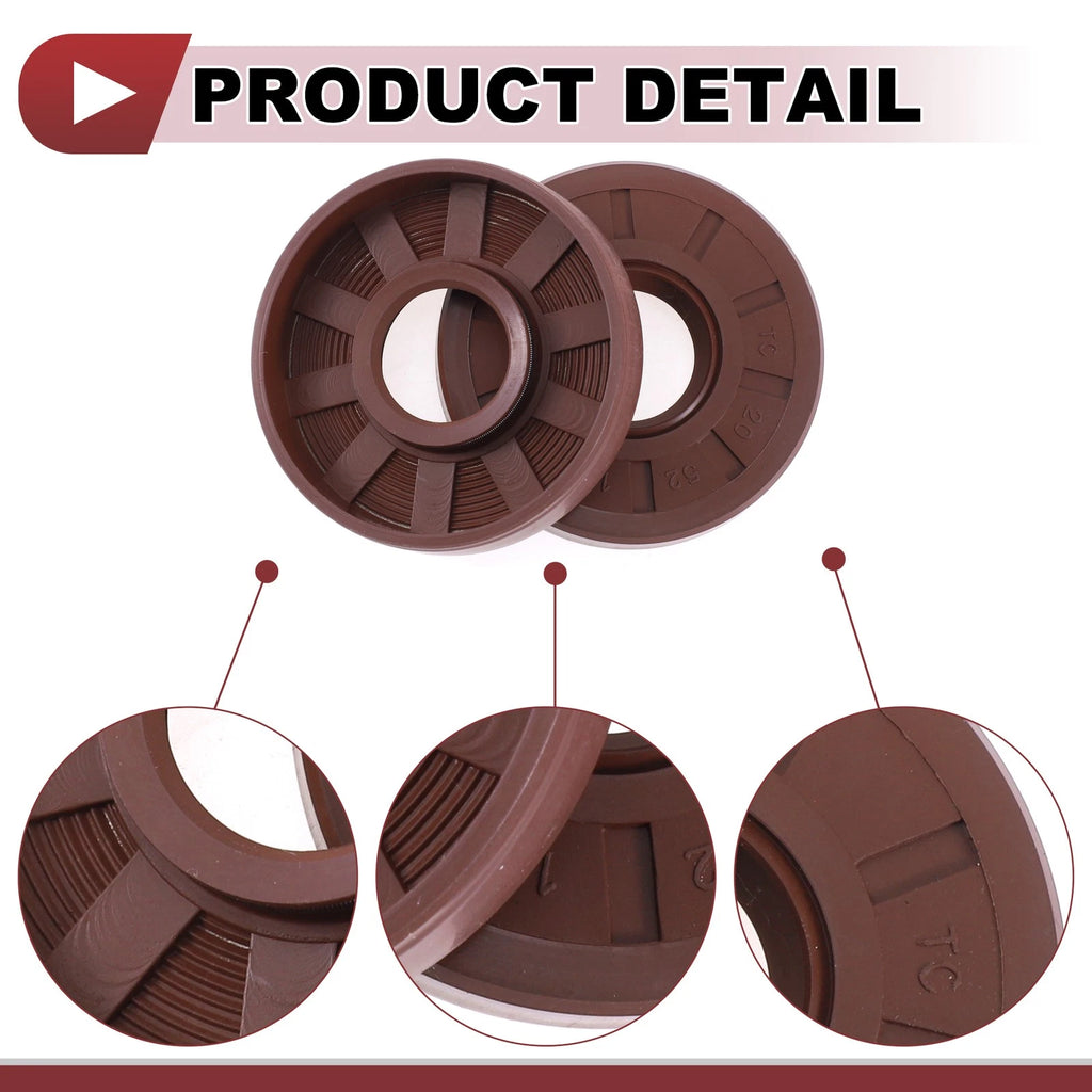 Set of 2 Oil Seal Ring 20x52x10mm FKM Rubber for Rotary Shaft