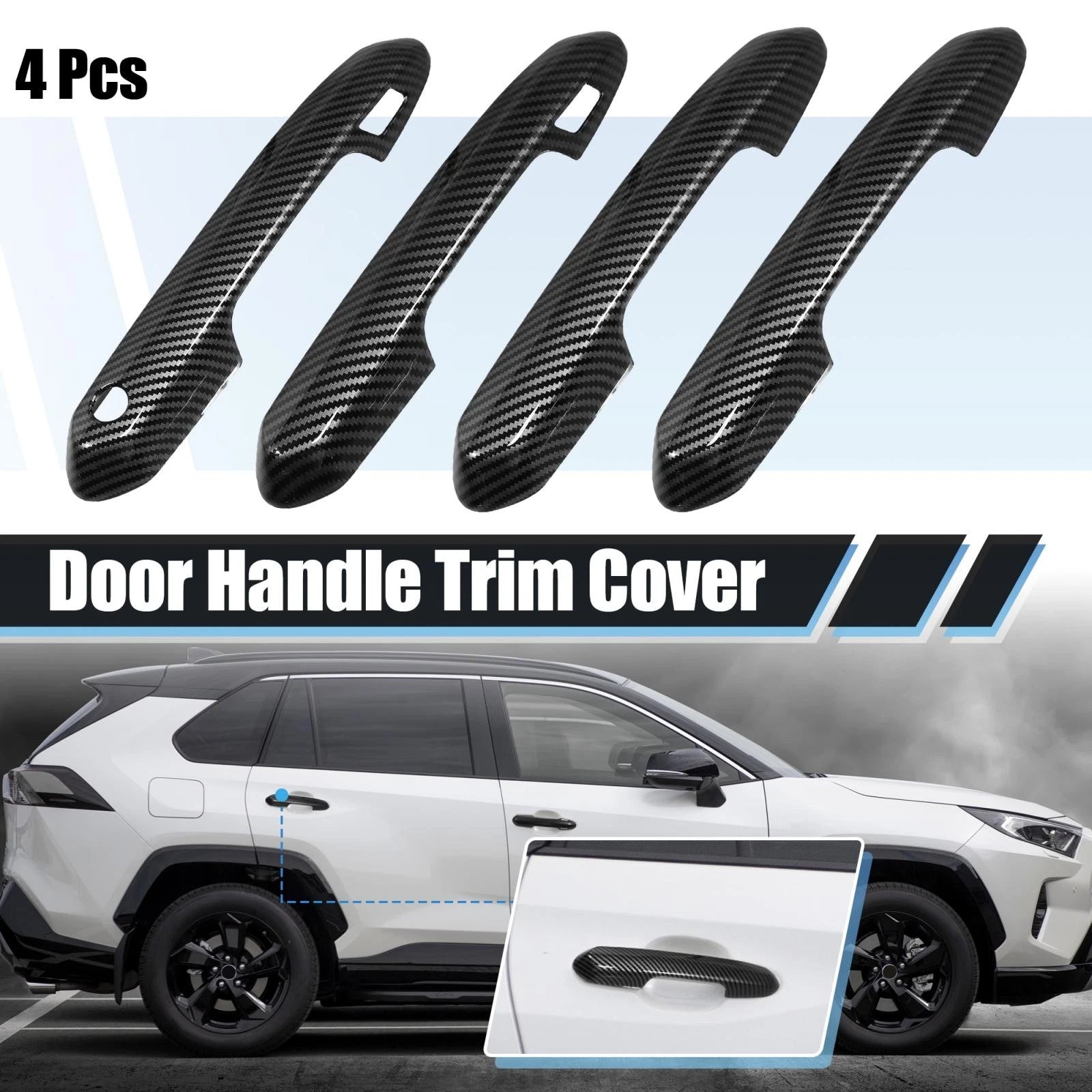 Set of 4 Door Handle Cover Trim for Toyota RAV4 (2019–2021) Carbon Fiber