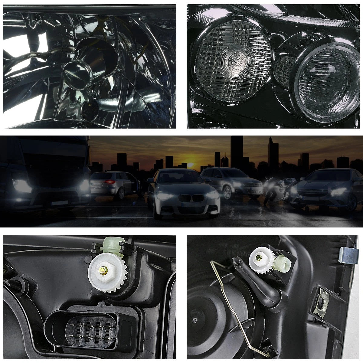 Smoked Lens Euro-Spec E-Code Headlight w/Fog Lamp for VW Jetta MK4 (1999–2005)