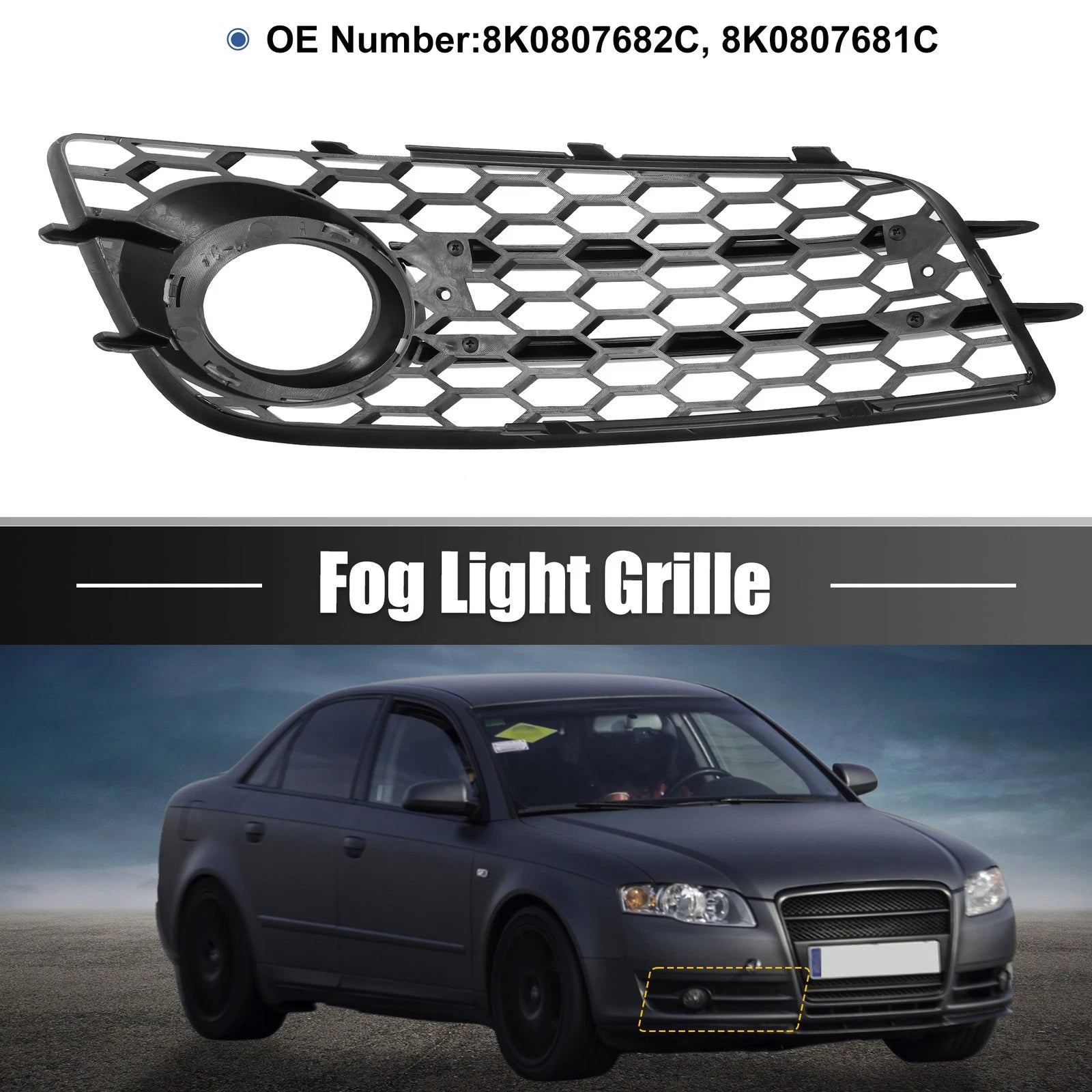 1 Pair Fog Light Mesh Grille Cover for Audi A4 B8 (2008–2012) 8K0807682C