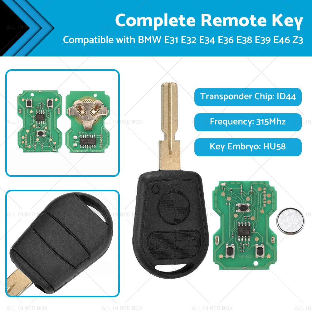 3 Button Remote Key for BMW E31 E32 E34 E36 E38 E39 E46 Z3 (1990–2002)