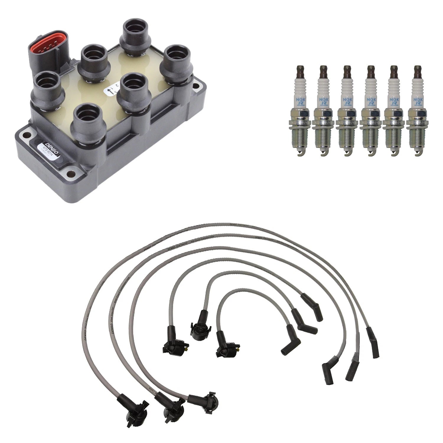 Set of 6 Denso Ignition Coil Wires & NGK Platinum Spark Plugs for Mustang (1994–2004)